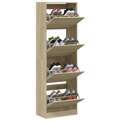 Armoire à Chaussures - Meuble à Chaussures 4 Tiroirs Rabattables Chêne Sonoma E77