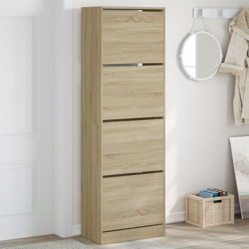 Armoire à Chaussures - Meuble à Chaussures 4 Tiroirs Rabattables Chêne Sonoma E77
