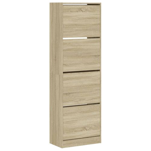 Armoire à Chaussures - Meuble à Chaussures 4 Tiroirs Rabattables Chêne Sonoma E77