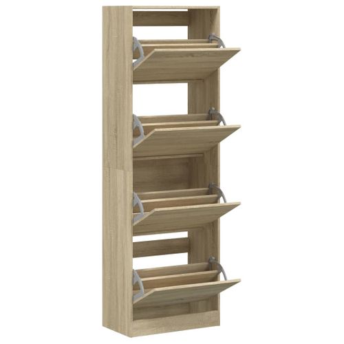 Armoire à Chaussures - Meuble à Chaussures 4 Tiroirs Rabattables Chêne Sonoma E77