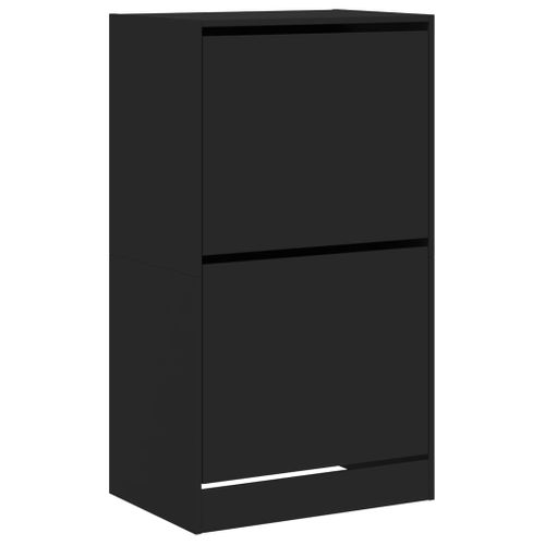 Armoire à Chaussures - Meuble à Chaussures 2 Tiroirs Rabattables Noir 60x42x108 Cm E63