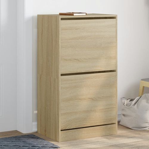 Armoire à Chaussures - Meuble à Chaussures 2 Tiroirs Rabattables Chêne Sonoma E57