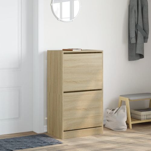 Armoire à Chaussures - Meuble à Chaussures 2 Tiroirs Rabattables Chêne Sonoma E57