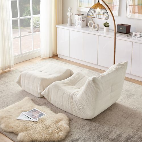 Pouf Avec Dossier Et Repose-pieds, Revêtement Teddy Doux, Adapté Au Salon Et à La Chambre