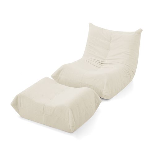 Pouf Avec Dossier Et Repose-pieds, Revêtement Teddy Doux, Adapté Au Salon Et à La Chambre