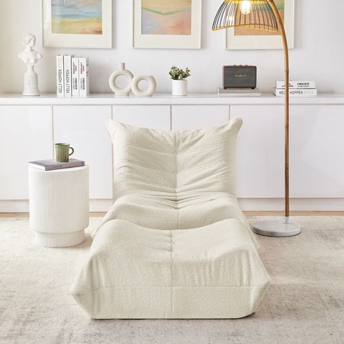 Pouf Avec Dossier Et Repose-pieds, Revêtement Teddy Doux, Adapté Au Salon Et à La Chambre