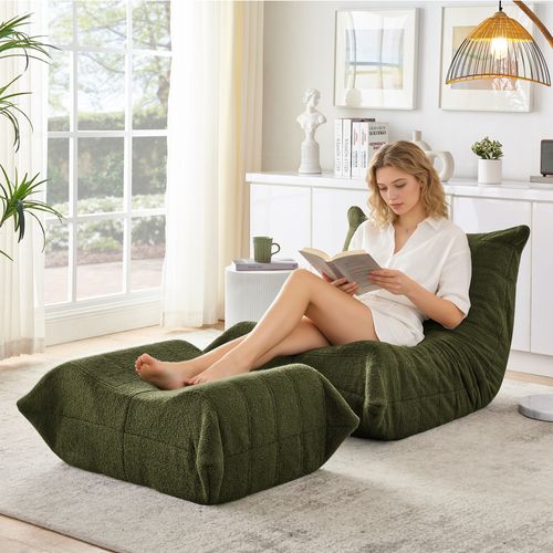 Pouf Avec Dossier Et Repose-pieds, Revêtement Teddy Doux, Adapté Au Salon Et à La Chambre