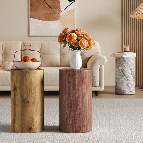 Table D’appoint Ronde Effet Bois D.30 Cm – Support Plantes et Bout De Canapé Moderne