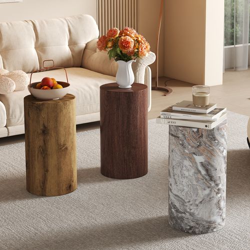 Table D’appoint Ronde Effet Bois D.30 Cm – Support Plantes et Bout De Canapé Moderne