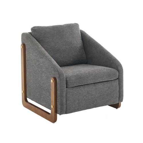 Fauteuil  Moderne En Chenille Pour Salon, Accoudoirs En Bois – 73,5 × 73,5 × 73,5cm