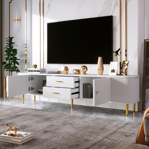 Meuble TV Banc TV - 170x34x45cm Blanc Mdf