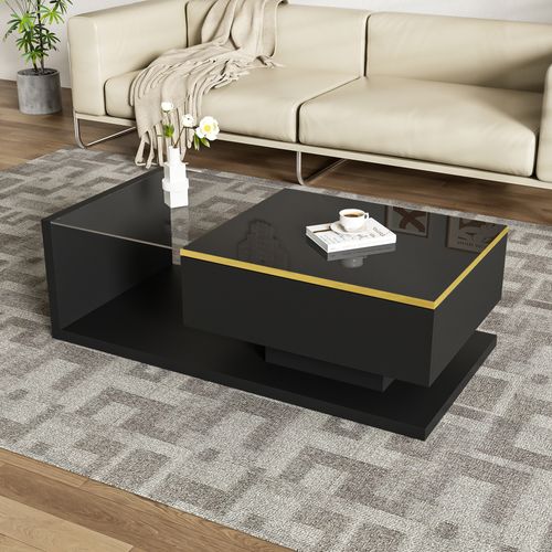 Table Basse Table De Salon LED - 100x50x32.5cm Noir Panneaux De Particules