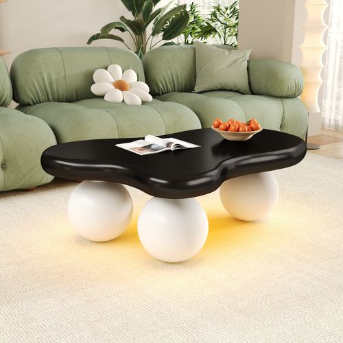 Table Basse Table De Salon LED Réglable En Forme De Nuage - Ronde 95x62.5x32cm Noir,blanc Mdf