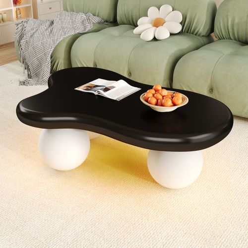 Table Basse Table De Salon LED Réglable En Forme De Nuage - Ronde 95x62.5x32cm Noir,blanc Mdf