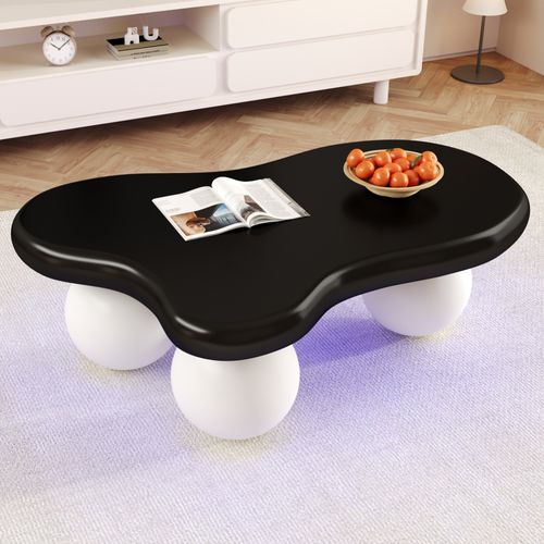 Table Basse Table De Salon LED Réglable En Forme De Nuage - Ronde 95x62.5x32cm Noir,blanc Mdf