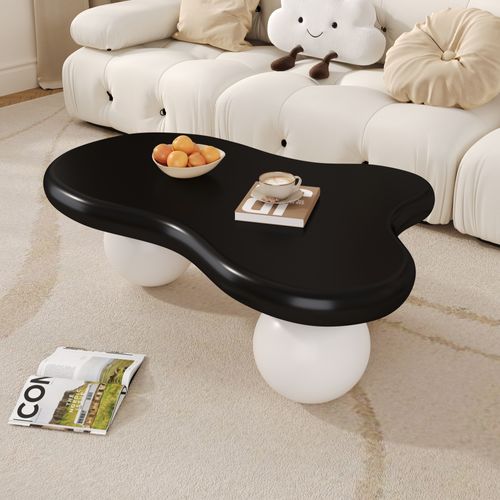 Table Basse Table De Salon LED Réglable En Forme De Nuage - Ronde 95x62.5x32cm Noir,blanc Mdf