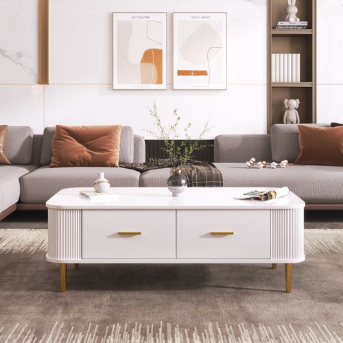 Table Basse Table De Salon Avec Côtés Ondulés - Ronde 105x51x38cm Blanc Mdf