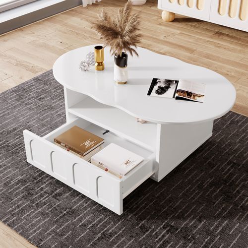 Table Basse Table De Salon En Forme De Nuage - 100x60x40.5cm Blanc Panneaux De Particules