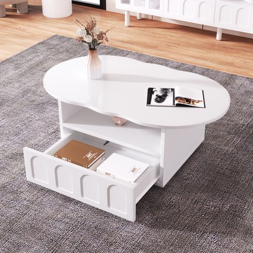 Table Basse Table De Salon En Forme De Nuage - 100x60x40.5cm Blanc Panneaux De Particules