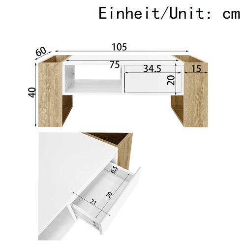 Table Basse Table De Salon Avec Tiroir Et Compartiments Ouverts - 105x60x40cm Blanc,bois Mdf