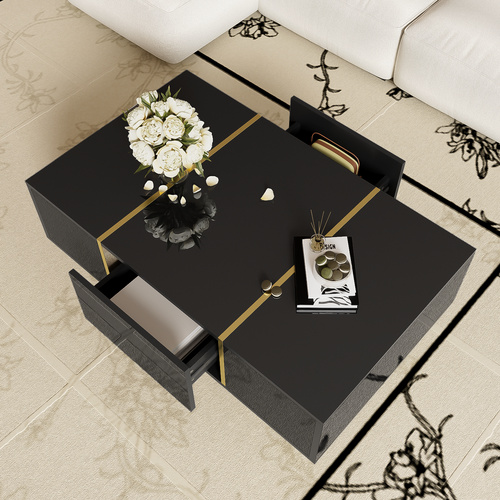 Table Basse Table De Salon Avec 2 Tiroirs - 100x60x41.5cm Noir Mdf