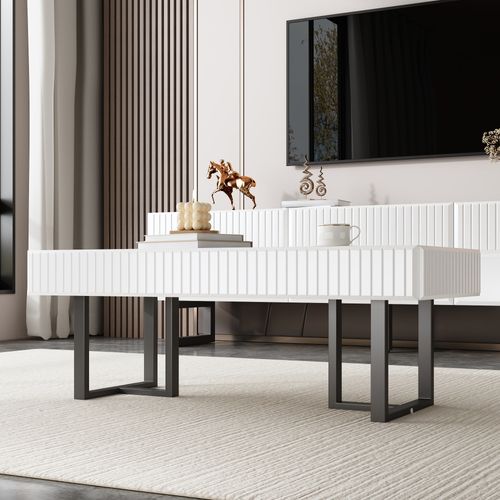 Table Basse Moderne Table De Salon - 110x50.5x41cm Noir,blanc Mdf
