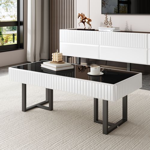 Table Basse Moderne Table De Salon - 110x50.5x41cm Noir,blanc Mdf