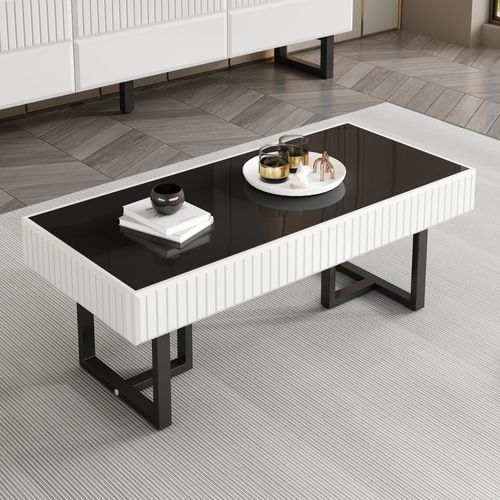 Table Basse Moderne Table De Salon - 110x50.5x41cm Noir,blanc Mdf