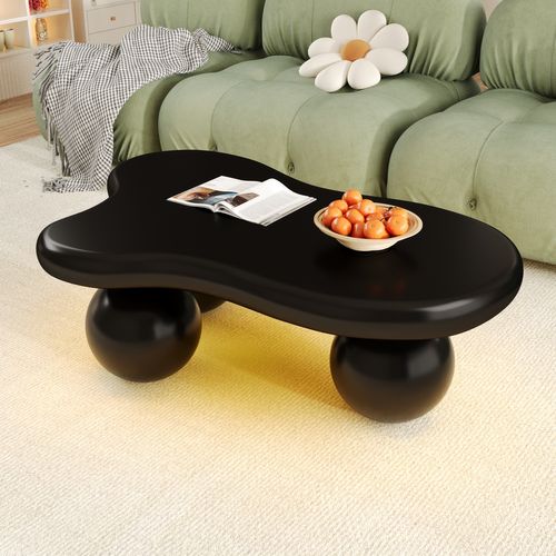 Table Basse Table De Salon LED En Forme De Nuage Ronde - 95x62.5x32cm Noir Mdf