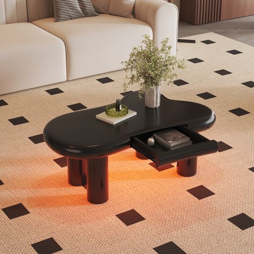 Table Basse Table De Salon LED En Forme De Nuage - 98x65.5x40cm Noir Mdf