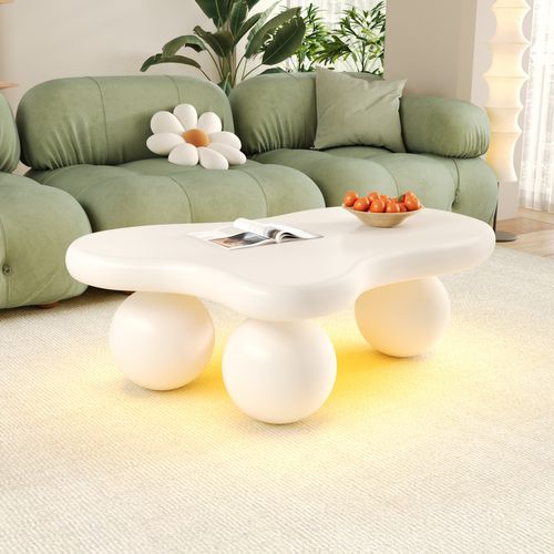 Table Basse Table De Salon LED En Forme De Nuage - Ronde 95x62.5x32cm Blanc Mdf