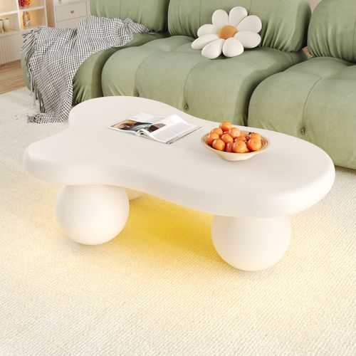 Table Basse Table De Salon LED En Forme De Nuage - Ronde 95x62.5x32cm Blanc Mdf