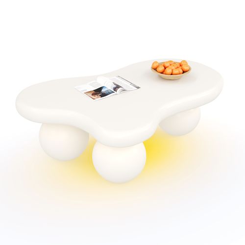 Table Basse Table De Salon LED En Forme De Nuage - Ronde 95x62.5x32cm Blanc Mdf