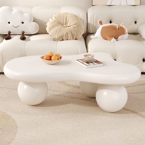 Table Basse Table De Salon LED En Forme De Nuage - Ronde 95x62.5x32cm Blanc Mdf