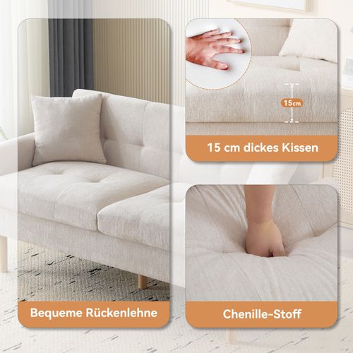 Canapé à 2 Places - Canapé Droit Moderne Avec Coussins Épais Tissu Chenille 162x74x77cm Beige