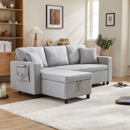 Canapé D'angle Convertible - Canapé-lit D'angle Avec Rangement 219.5x142.5x83cm Gris