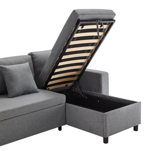 Canapé D'angle Convertible - Canapé-lit D'angle Avec Rangement 219.5x142.5x83cm Gris Foncé