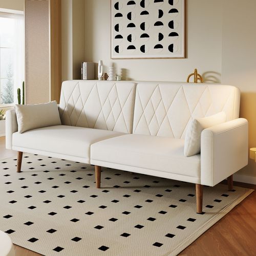 Canapé-lit 2 Places, Canapé Convertible En Velours Dossier Réglable 180x75x82cm Beige