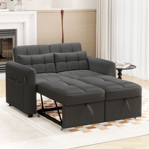 Canapé-lit à 2 Places, Canapé Convertible Dossier Réglable Avec USB Et Coussins 142x85x83cm Gris