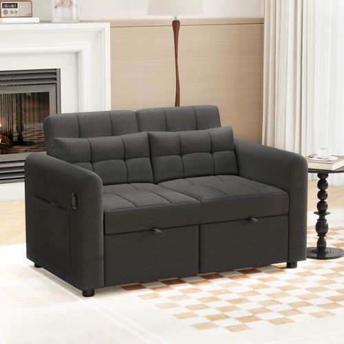 Canapé-lit à 2 Places, Canapé Convertible Dossier Réglable Avec USB Et Coussins 142x85x83cm Gris