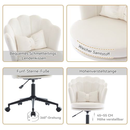 Chaise Dactylo Chaise Pivotant - En Forme De Pétale Hauteur Réglable 55x62x73cm Beige