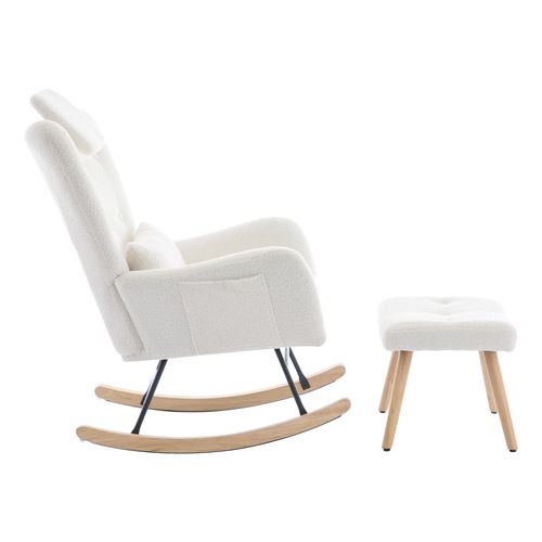 Rocking-chair, Fauteuil à Bascule Avec Repose-pieds En Velours Teddy 73x92x102cm Blanc