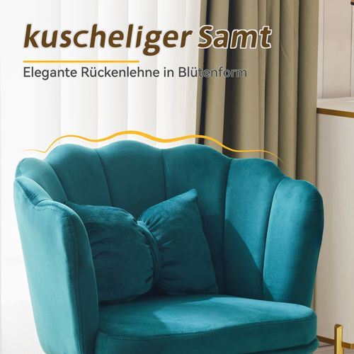 Fauteuil Fixe En Velours Chaise En Forme De Baignoire Confortable Avec Dossier 63x58x77cm Vert