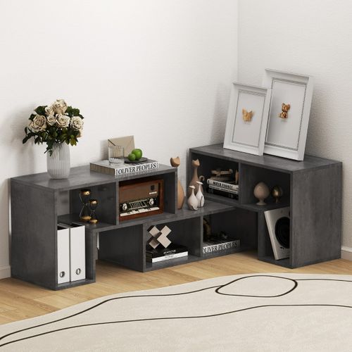 3 Pièces Meuble TV Banc TV 134-180x30,5x43cm Pour Salon Chambre Bureau Mdf Gris