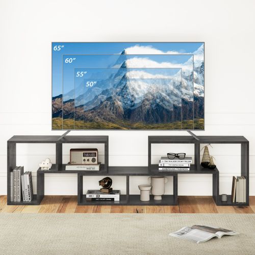 3 Pièces Meuble TV Banc TV 134-180x30,5x43cm Pour Salon Chambre Bureau Mdf Gris