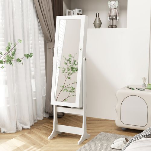 Armoire à Bijoux Autonome Armoire à Bijoux Verrouillable Miroir Pleine Longueur LED 41x37x146cm