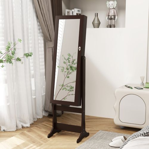 Armoire à Bijoux Autonome Armoire à Bijoux Verrouillable Miroir Pleine Longueur LED 41x37x146cm