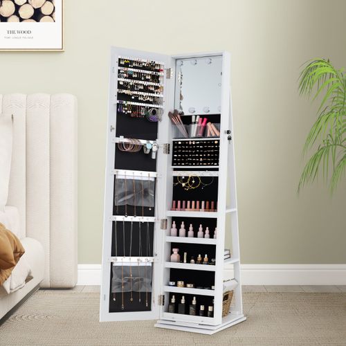 Armoire à Bijoux Pivotante Avec Miroir Pleine Longueur Et Étagères Arrière Miroir Avec Éclairage