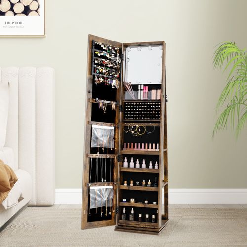Armoire à Bijoux Pivotante Avec Miroir Pleine Longueur Et Étagères Arrière Miroir Avec Éclairage