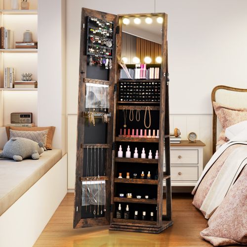 Armoire à Bijoux Pivotante Organisateur Indépendant Avec Miroir Et Étagères Arrière 3 Boîtes